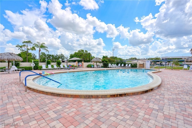 view of swimming pool featuring a patio