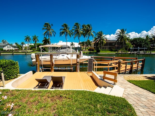 dock area with a water view