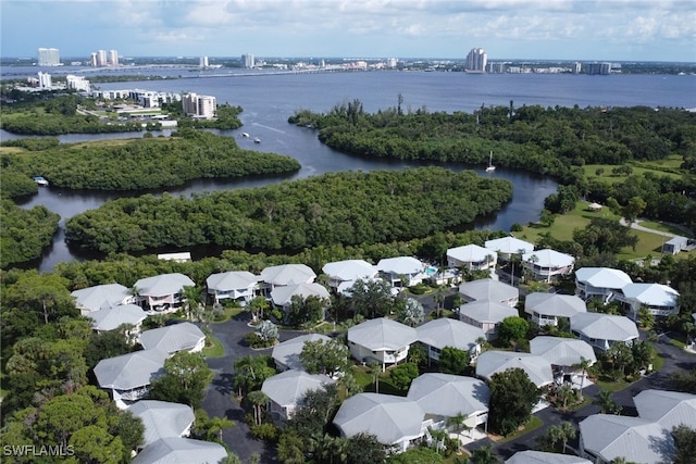 aerial view with a water view