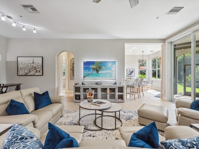 view of tiled living room