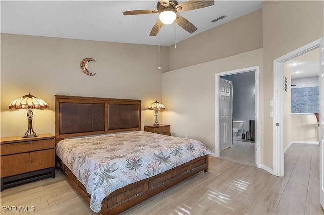 bedroom featuring ceiling fan and hardwood / wood-style flooring