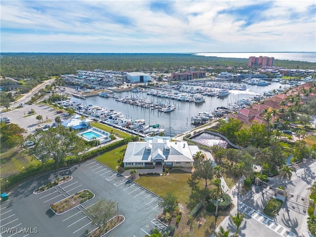 aerial view with a water view