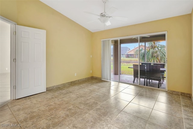 tiled empty room with ceiling fan