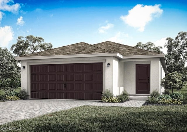 view of front facade featuring a garage and a front lawn