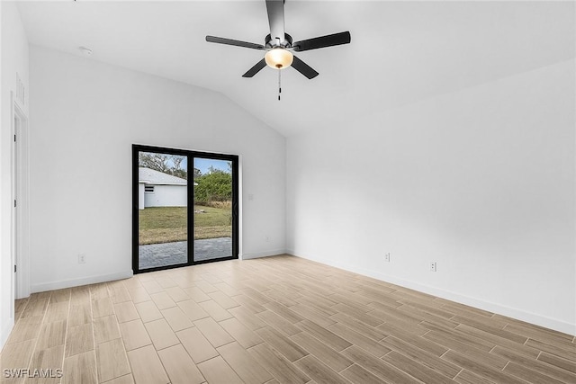 25 NW 1st Way, Cape Coral, FL 33993 - unfurnished room with light wood finished floors, vaulted ceiling, a ceiling fan, and baseboards