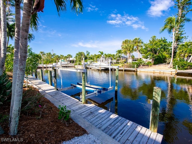 dock area featuring a water view