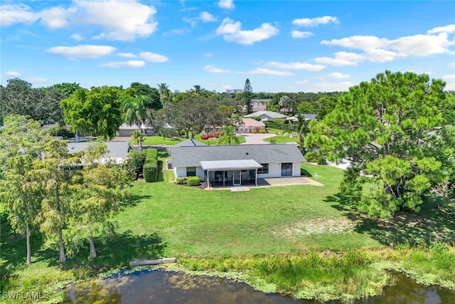 bird's eye view featuring a water view