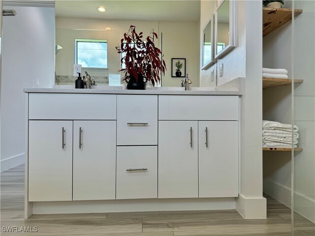 bathroom with hardwood / wood-style floors and sink