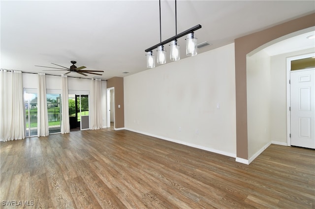 interior space featuring ceiling fan and hardwood / wood-style flooring