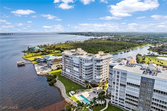 bird's eye view featuring a water view