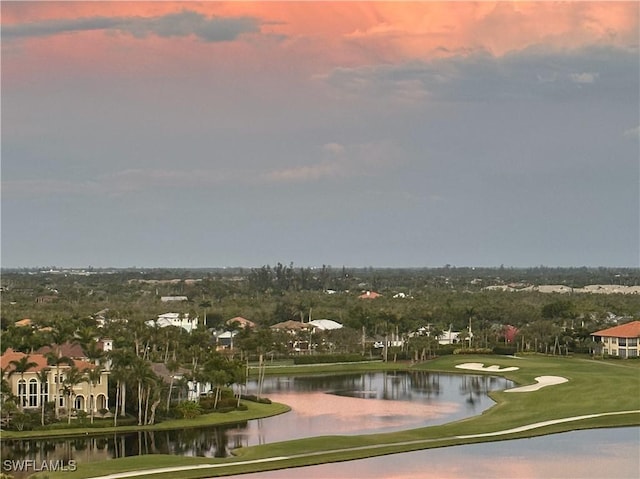 view of property's community featuring a water view and a lawn