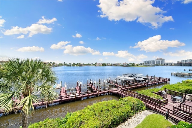 view of dock featuring a water view