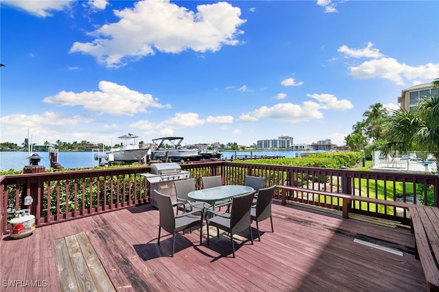 wooden deck with a water view