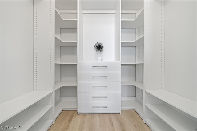 spacious closet with light hardwood / wood-style flooring