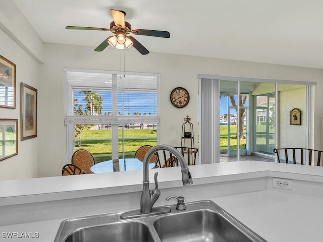 kitchen with ceiling fan and sink