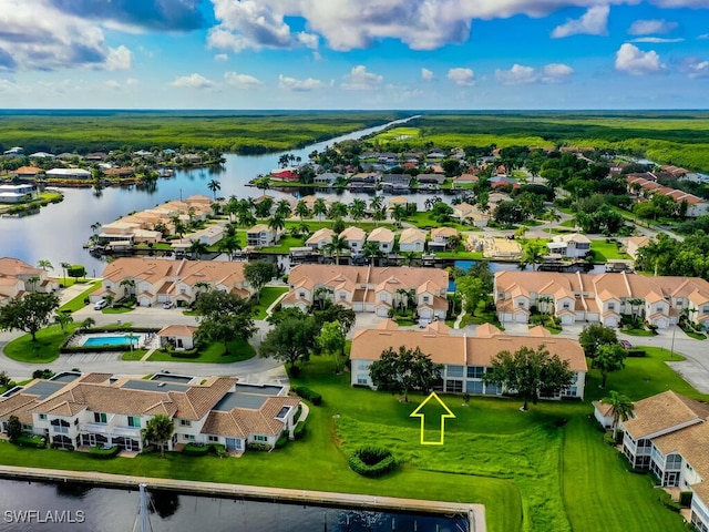 aerial view with a water view