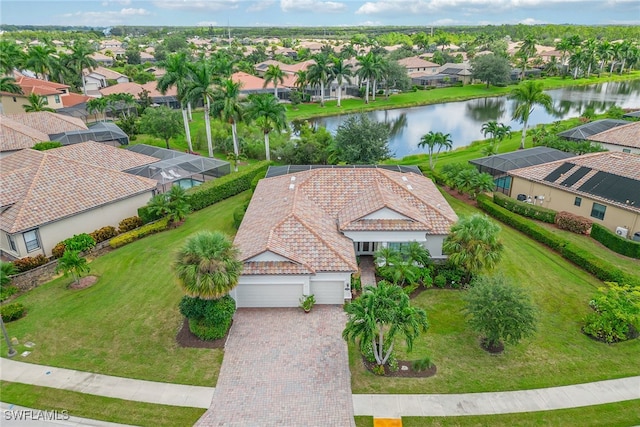 bird's eye view featuring a water view