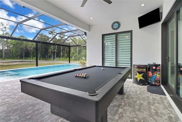 recreation room featuring billiards and ceiling fan