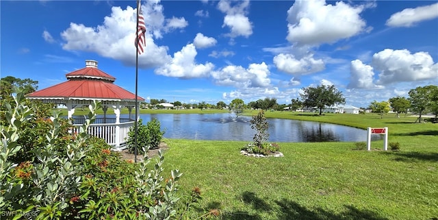 view of water feature featuring a gazebo