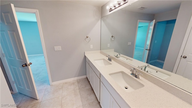 bathroom with tile patterned floors and vanity