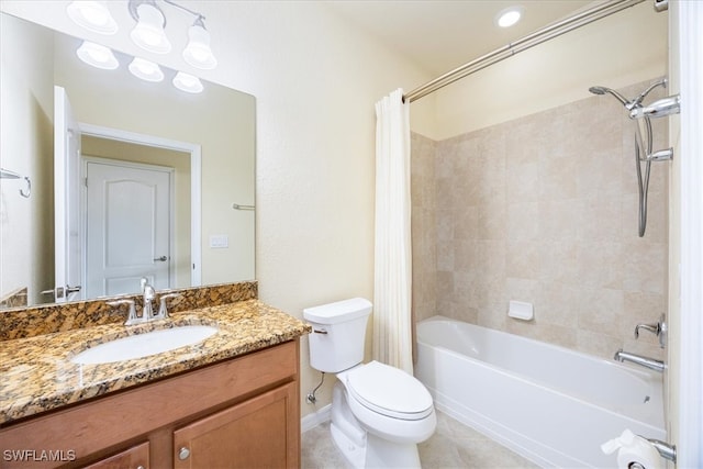 full bathroom featuring tile patterned floors, vanity, shower / bath combo, and toilet