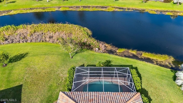 aerial view with a water view