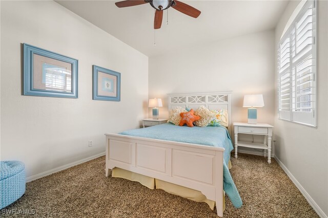 bedroom with carpet flooring and ceiling fan