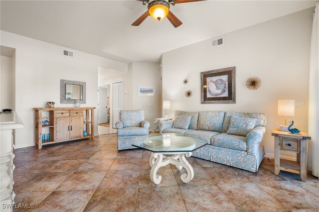 living room featuring ceiling fan