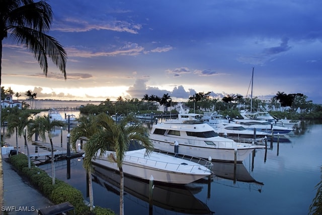 view of dock with a water view