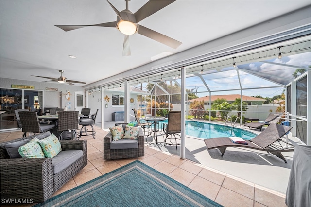 view of pool with ceiling fan