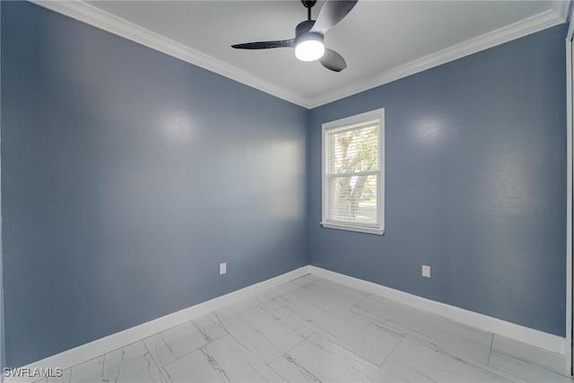 spare room featuring crown molding and ceiling fan