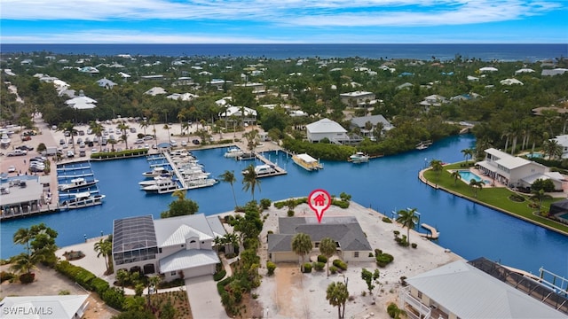 bird's eye view featuring a water view