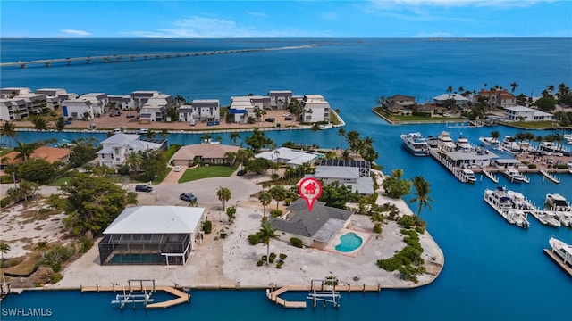 aerial view with a water view