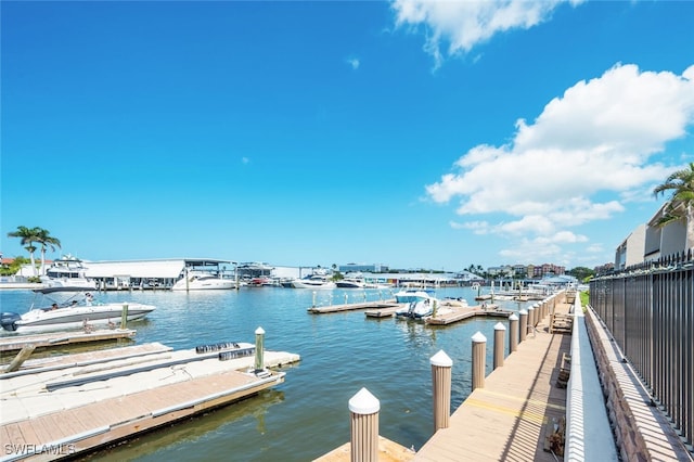 view of dock with a water view