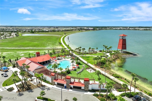 aerial view featuring a water view