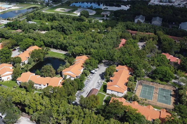 aerial view featuring a water view