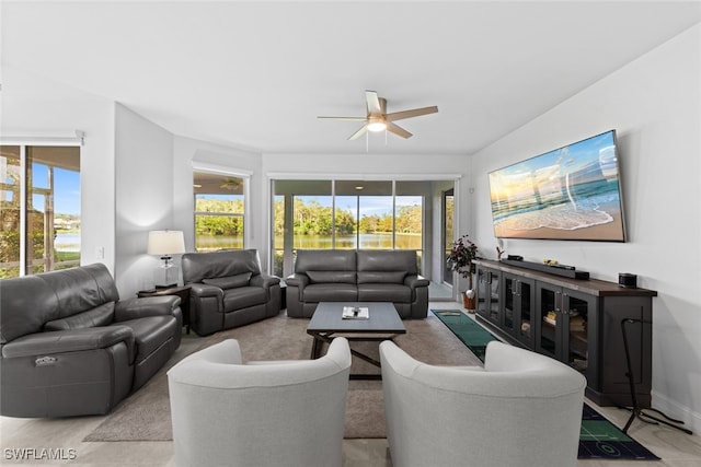 living room featuring ceiling fan