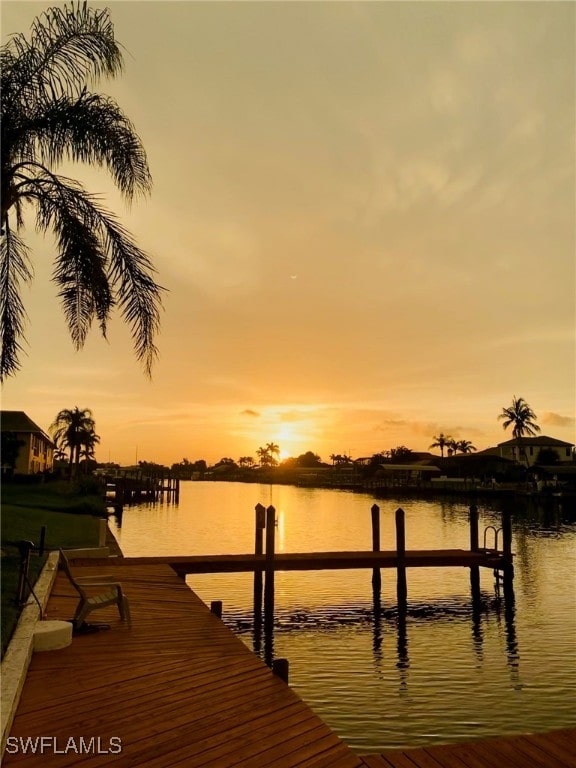 view of dock with a water view