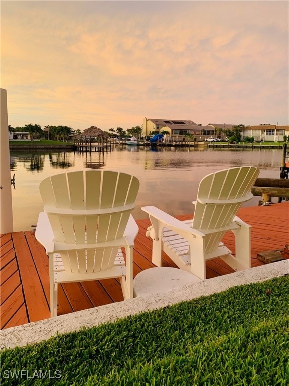 view of dock with a water view