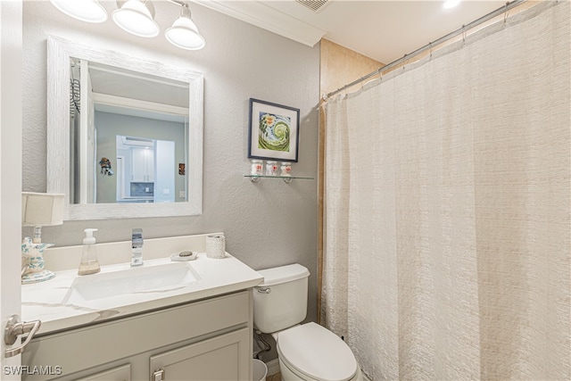 bathroom with vanity, toilet, and a shower with curtain