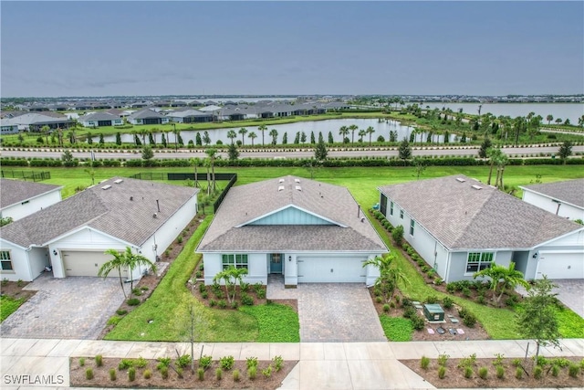 bird's eye view featuring a water view