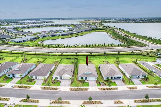 aerial view with a water view