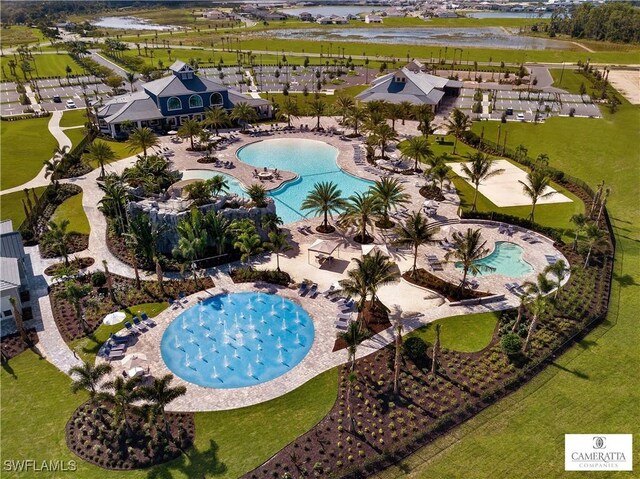 aerial view featuring a water view