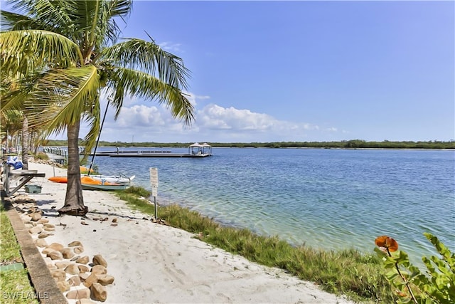 view of water feature with a boat dock