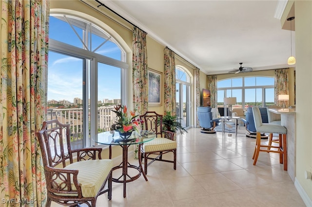 interior space featuring ceiling fan and a wealth of natural light