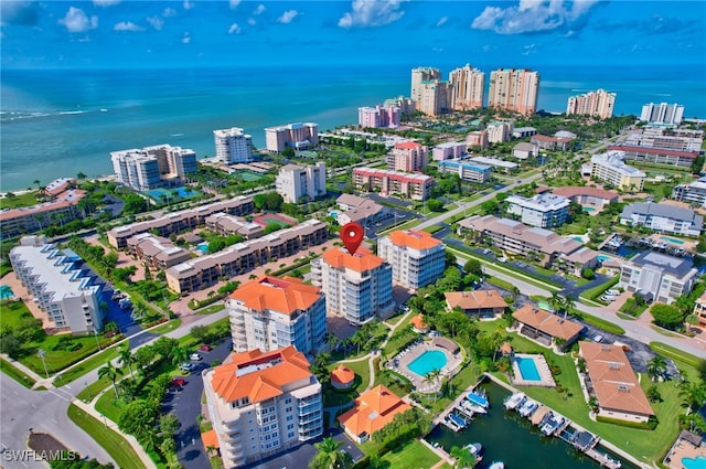 bird's eye view featuring a water view