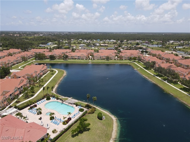 aerial view with a water view