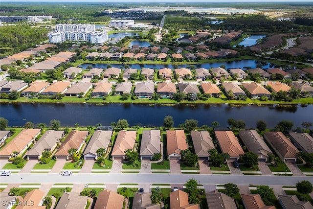 drone / aerial view featuring a water view