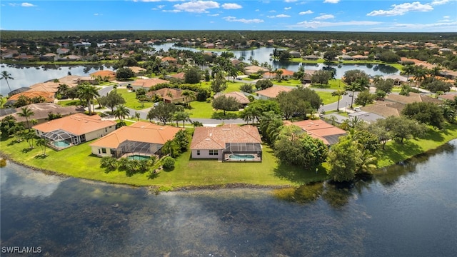 bird's eye view featuring a water view