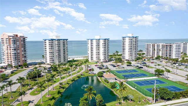 aerial view featuring a water view